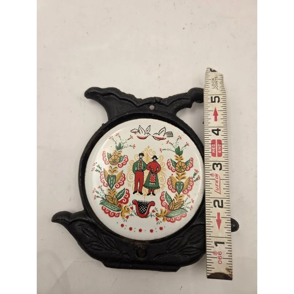 Vintage Cast Iron And Ceramic Trivet Hot Plate Spoon Rest Scandinavian Couple...
